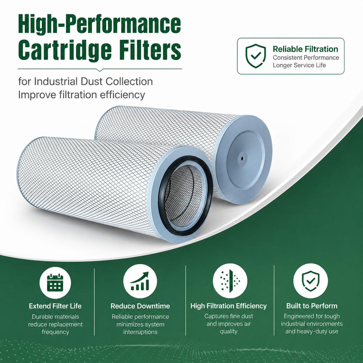 Industrial Dust Collector Cartridge Filter (13.8" x 26") High Efficiency Replacement Air Filter for Dust Collection Systems